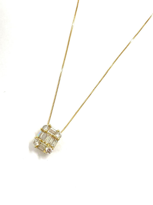 NO BRAND Square Baguette Diamond Necklace