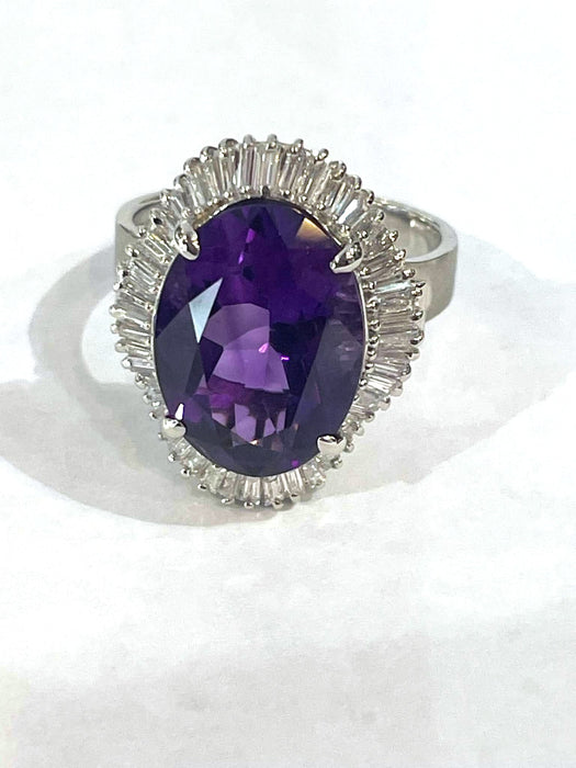 NO BRAND Amethyst & Baguette Diamond Ring