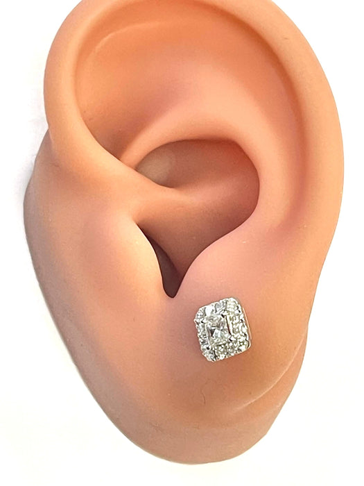 NO BRAND Square Diamond Stud Earrings