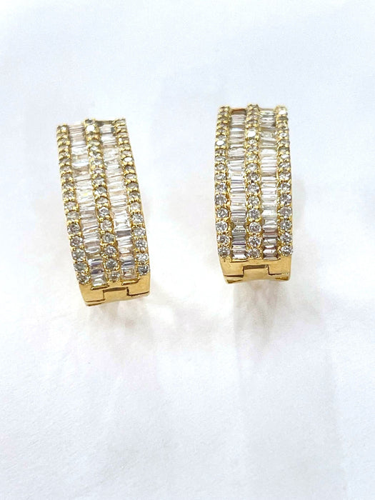 NO BRAND Baguette Diamond Hoop Earrings