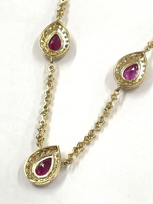 NO BRAND Ruby Pear Shape Diamond Necklace