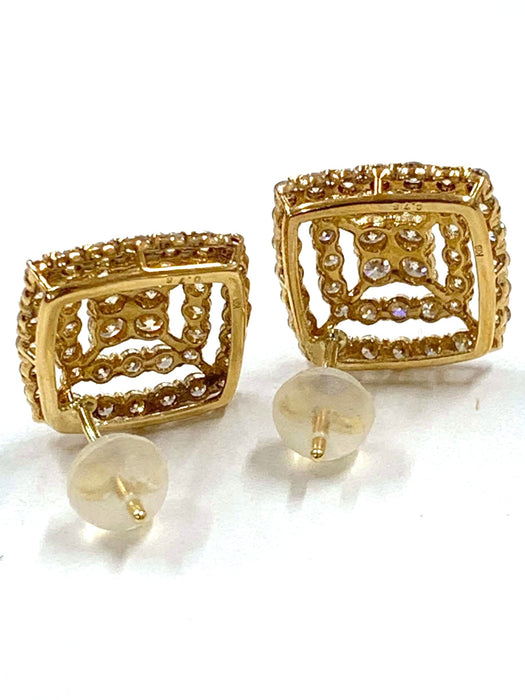NO BRAND Square Cluster Diamond Stud Earrings