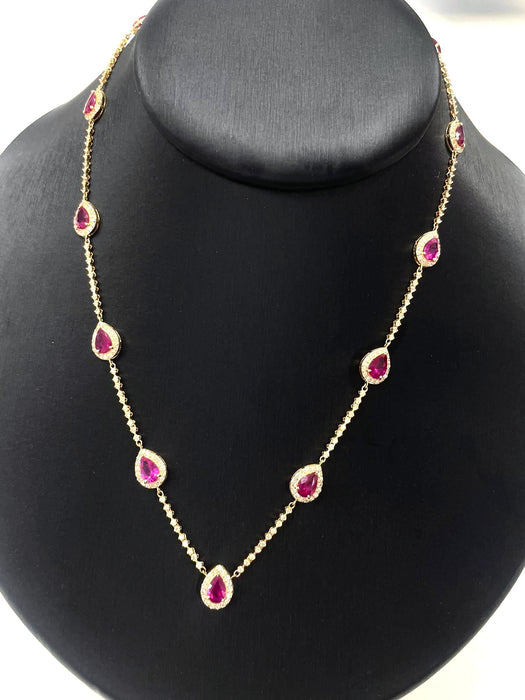 NO BRAND Ruby Pear Shape Diamond Necklace