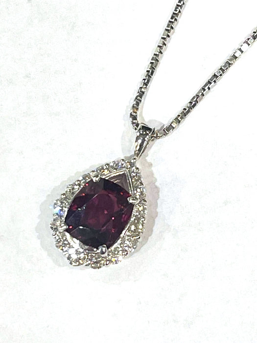 NO BRAND Garnet & Pear Shape Diamond Necklace