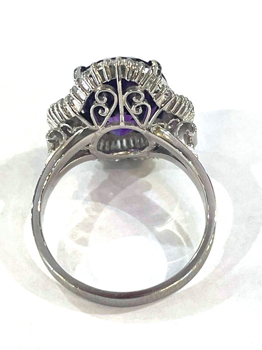 NO BRAND Amethyst & Baguette Diamond Ring