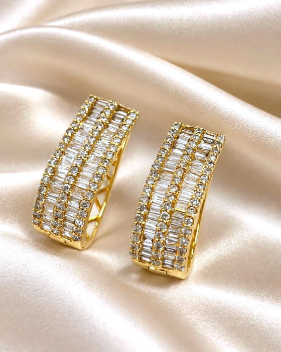 NO BRAND Baguette Diamond Hoop Earrings