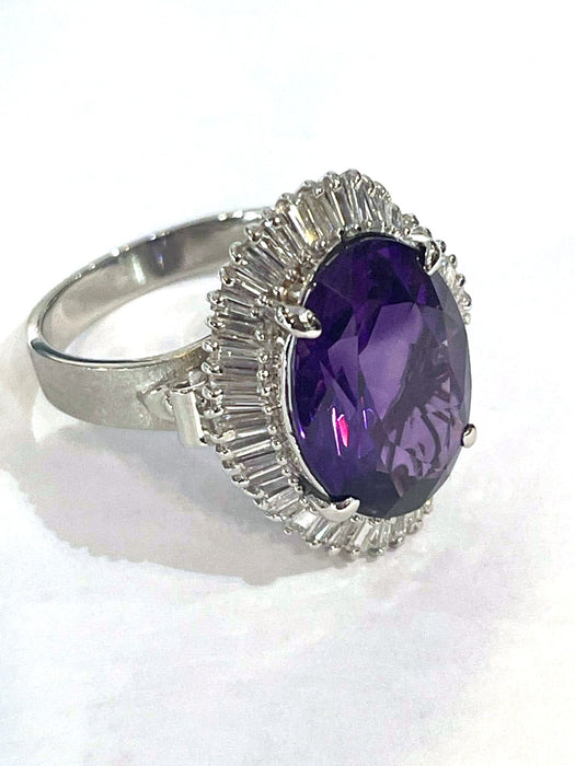 NO BRAND Amethyst & Baguette Diamond Ring