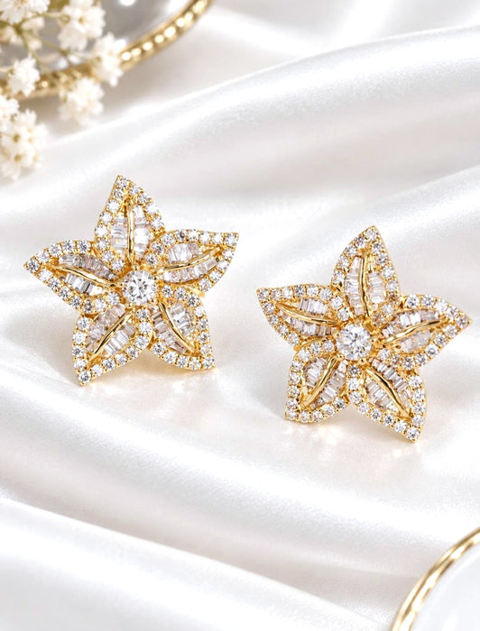 NO BRAND Star Baguette Diamond Stud Earrings