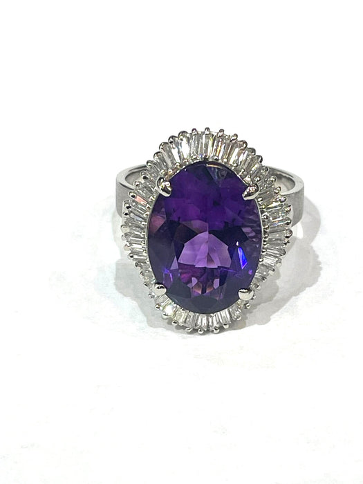 NO BRAND Amethyst & Baguette Diamond Ring