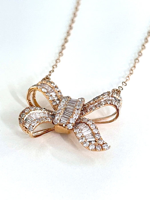 NO BRAND Bow Baguette Diamond Necklace