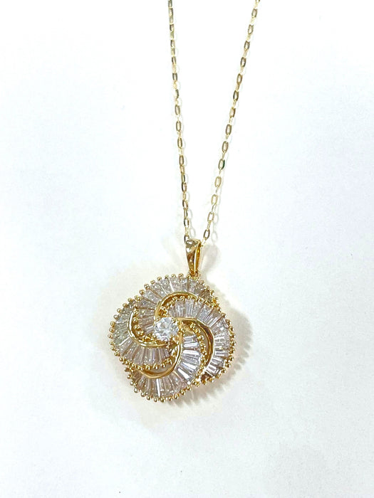 NO BRAND Spiral Baguette Diamond Necklace
