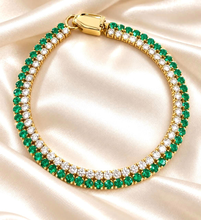 NO BRAND Emerald & Diamond Tennis Diamond Bracelet