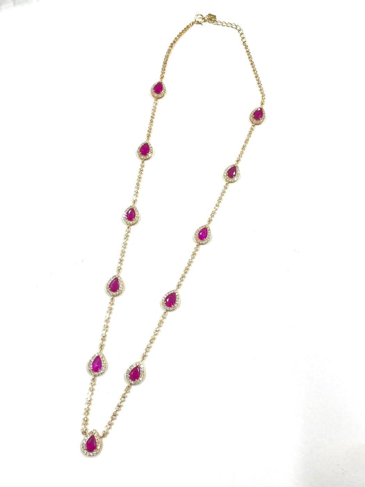 NO BRAND Ruby Pear Shape Diamond Necklace