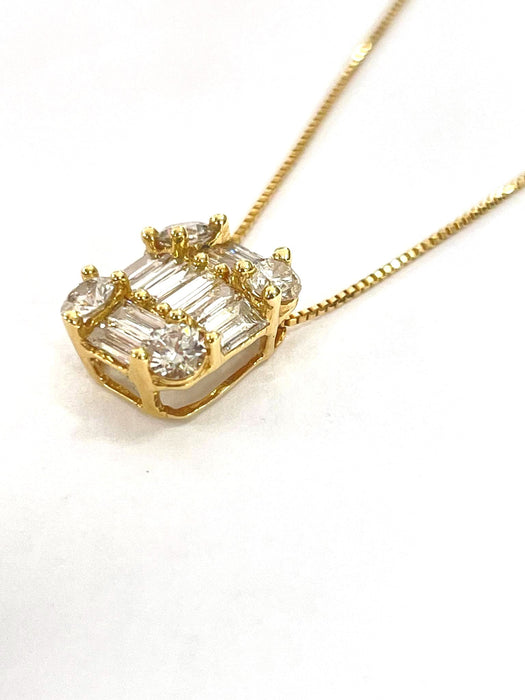 NO BRAND Square Baguette Diamond Necklace