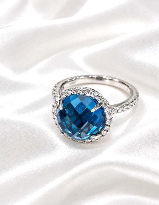 NO BRAND Blue Topaz & Diamond Ring