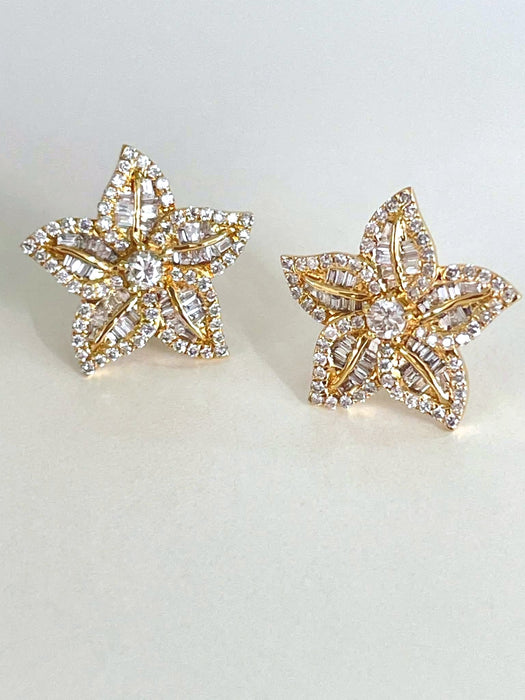 NO BRAND Star Baguette Diamond Stud Earrings