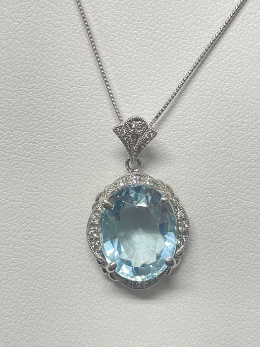 NO BRAND Aquamarine & Diamond Necklace