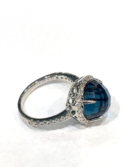 NO BRAND Blue Topaz & Diamond Ring