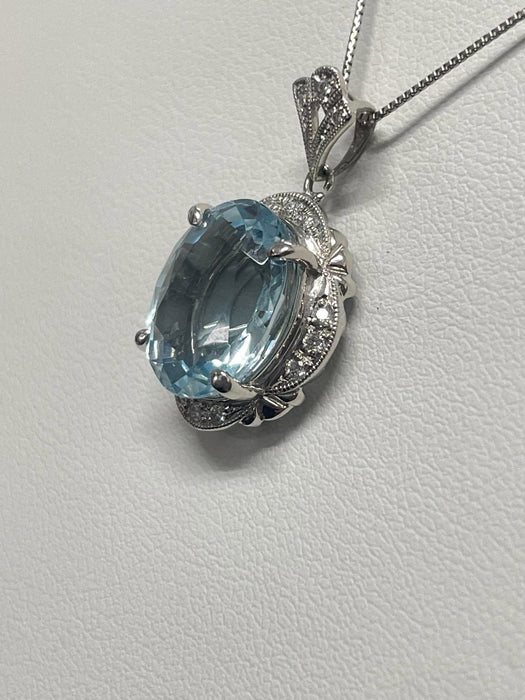 NO BRAND Aquamarine & Diamond Necklace
