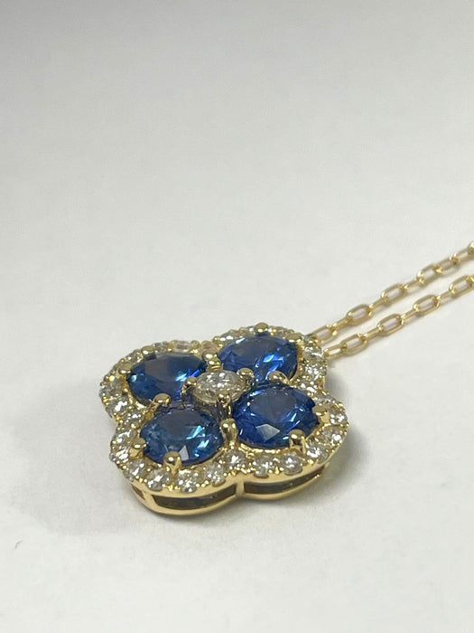 NO BRAND Clover Sapphire & Diamond Necklace
