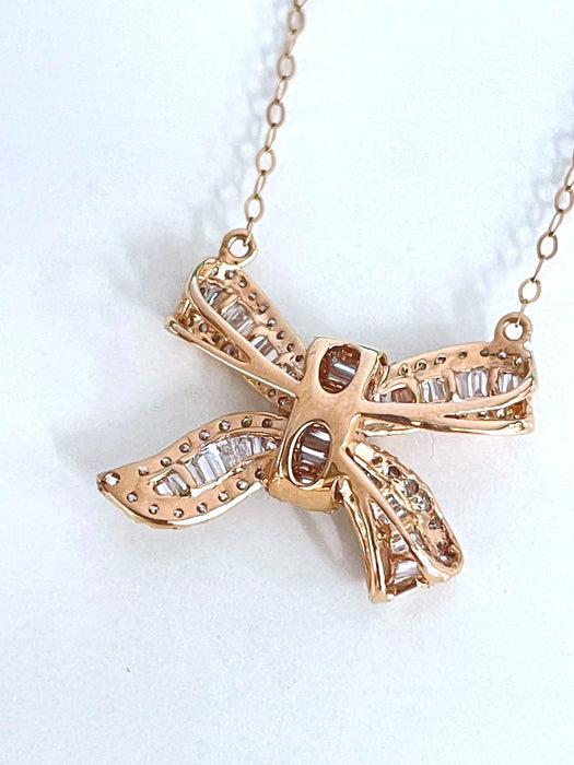 NO BRAND Bow Baguette Diamond Necklace