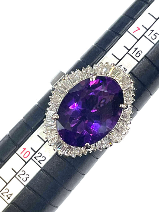 NO BRAND Amethyst & Baguette Diamond Ring