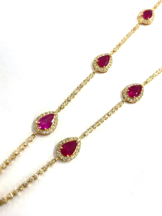 NO BRAND Ruby Pear Shape Diamond Necklace