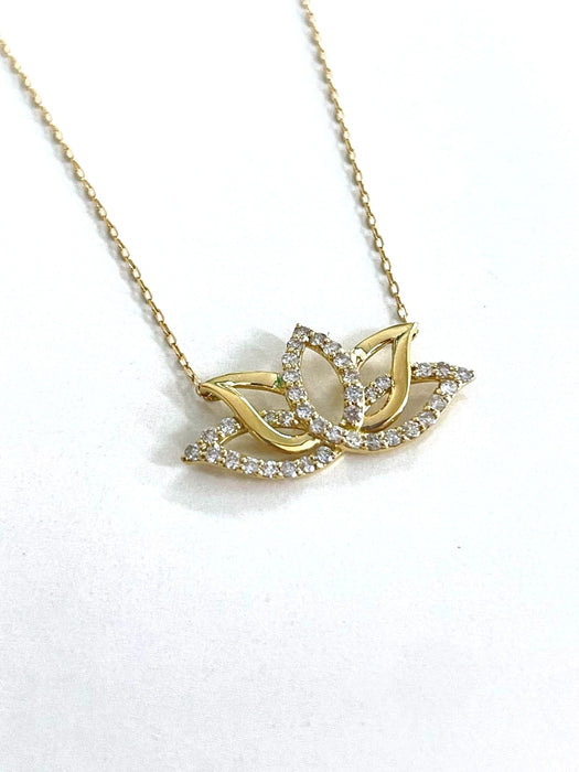 NO BRAND Lotus Flower Diamond Necklace