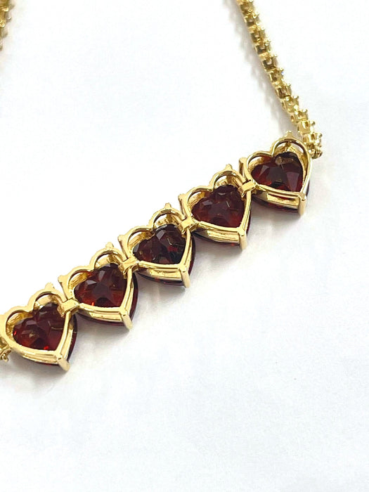 NO BRAND 5P Red Garnet Heart & Diamond Tennis Bracelet