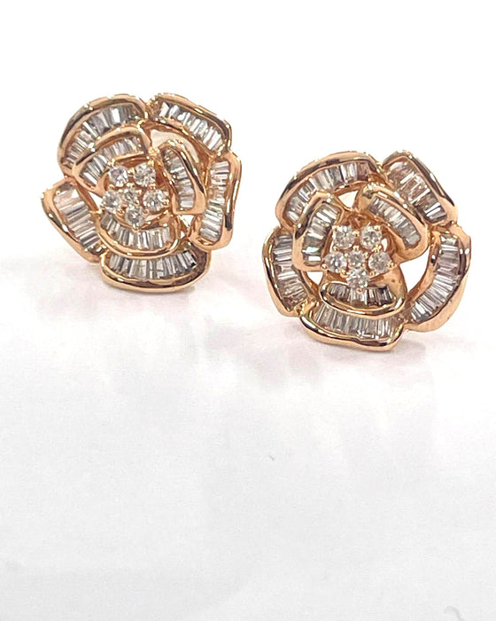 NO BRAND Camelia Baguette Diamond Stud Earrings