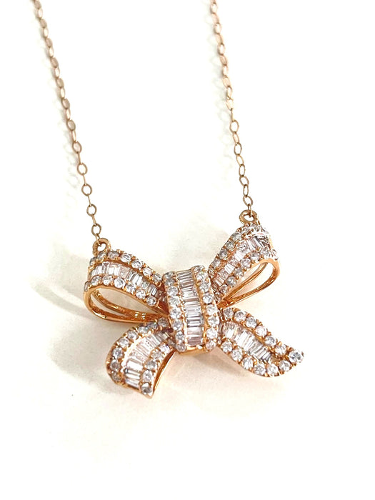 NO BRAND Bow Baguette Diamond Necklace