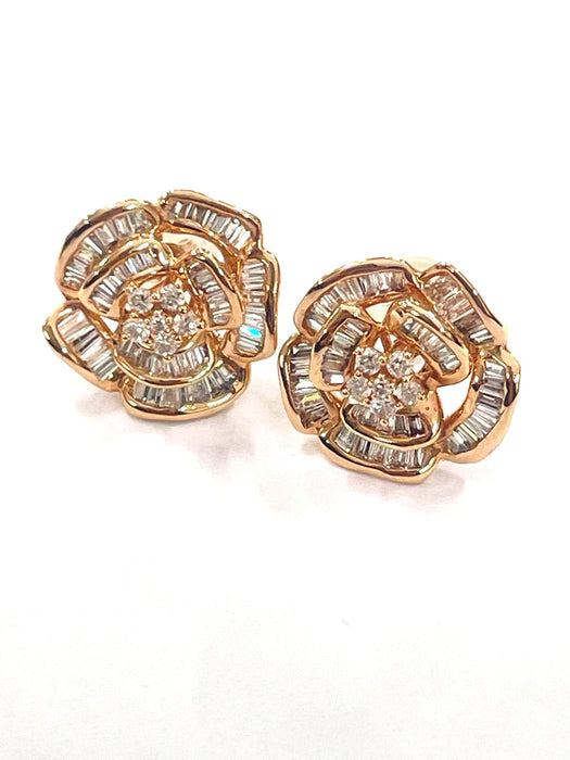 NO BRAND Camelia Baguette Diamond Stud Earrings