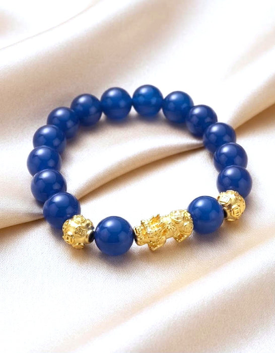 NO BRAND Blue Agate Piyao Luckyball Bracelet