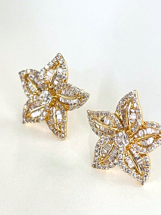 NO BRAND Star Baguette Diamond Stud Earrings