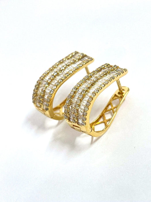 NO BRAND Baguette Diamond Hoop Earrings