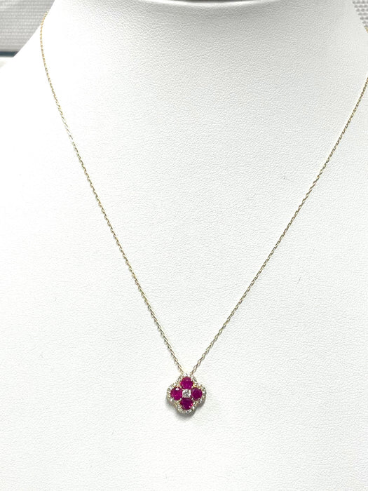NO BRAND Clover Ruby & Diamond Necklace