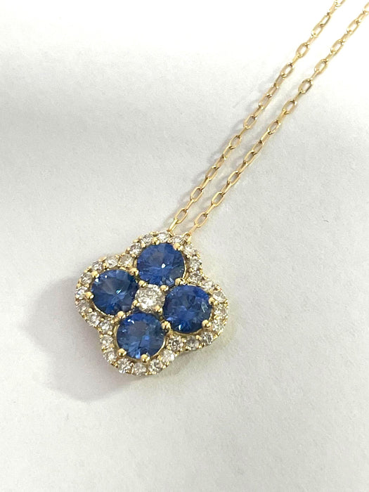 NO BRAND Clover Sapphire & Diamond Necklace