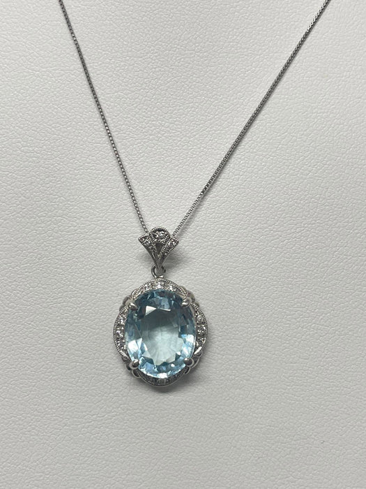 NO BRAND Aquamarine & Diamond Necklace