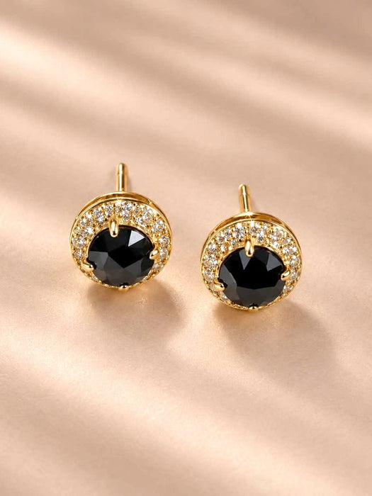 NO BRAND Black & White Diamond Round Stud Earrings