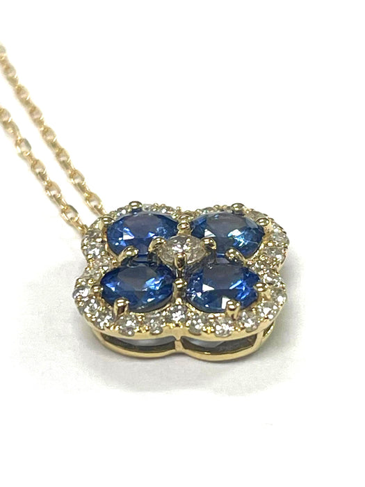 NO BRAND Clover Sapphire & Diamond Necklace