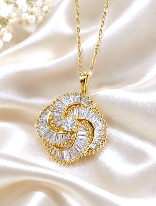 NO BRAND Spiral Baguette Diamond Necklace