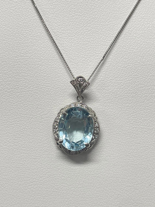 NO BRAND Aquamarine & Diamond Necklace