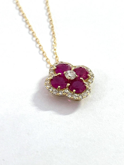 NO BRAND Clover Ruby & Diamond Necklace