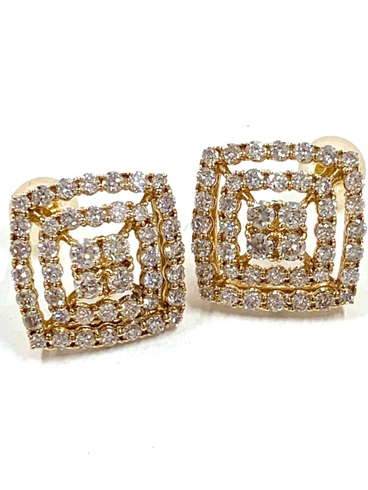 NO BRAND Square Cluster Diamond Stud Earrings