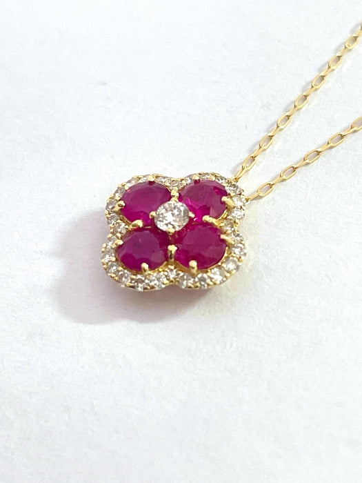 NO BRAND Clover Ruby & Diamond Necklace