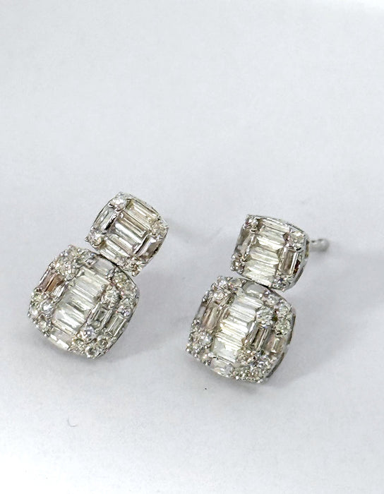 NO BRAND Baguette Diamond Stud Earrings