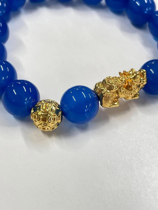 NO BRAND Blue Agate Piyao Luckyball Bracelet