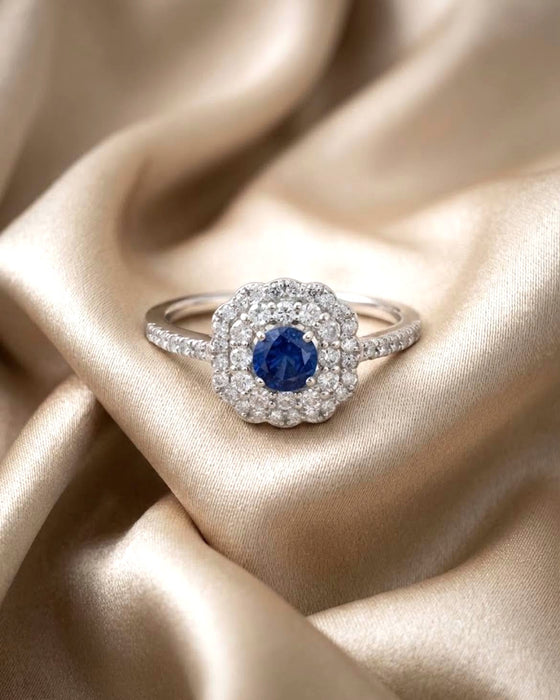 NO BRAND Sapphire & Cluster Diamond Ring