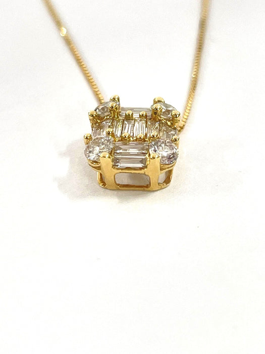 NO BRAND Square Baguette Diamond Necklace