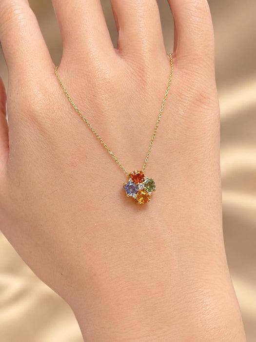 NO BRAND Clover Multicolor Sapphire & Diamond Necklace
